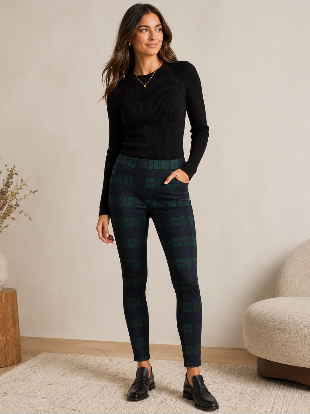 Sanctuary x Anthropologie Small Green Navy Plaid Pull On Pants